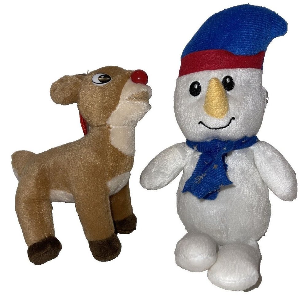 Two Stuffed Plush Animals Rudolph the Red Nose Reindeer Frosty the Snowman 9" 4"